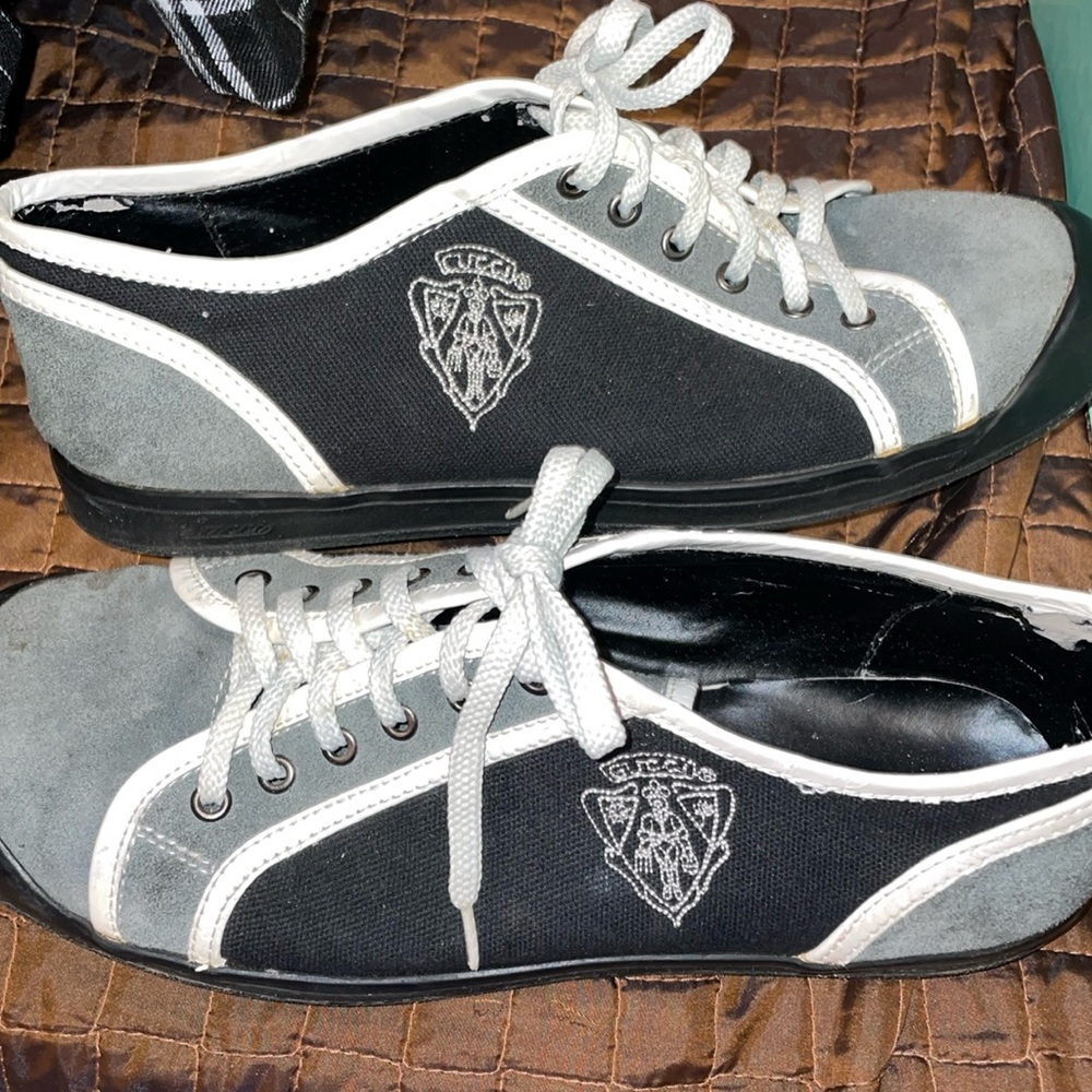 Men’s Gucci flats sneakers skaters shoes real suede leather black gray white s 9